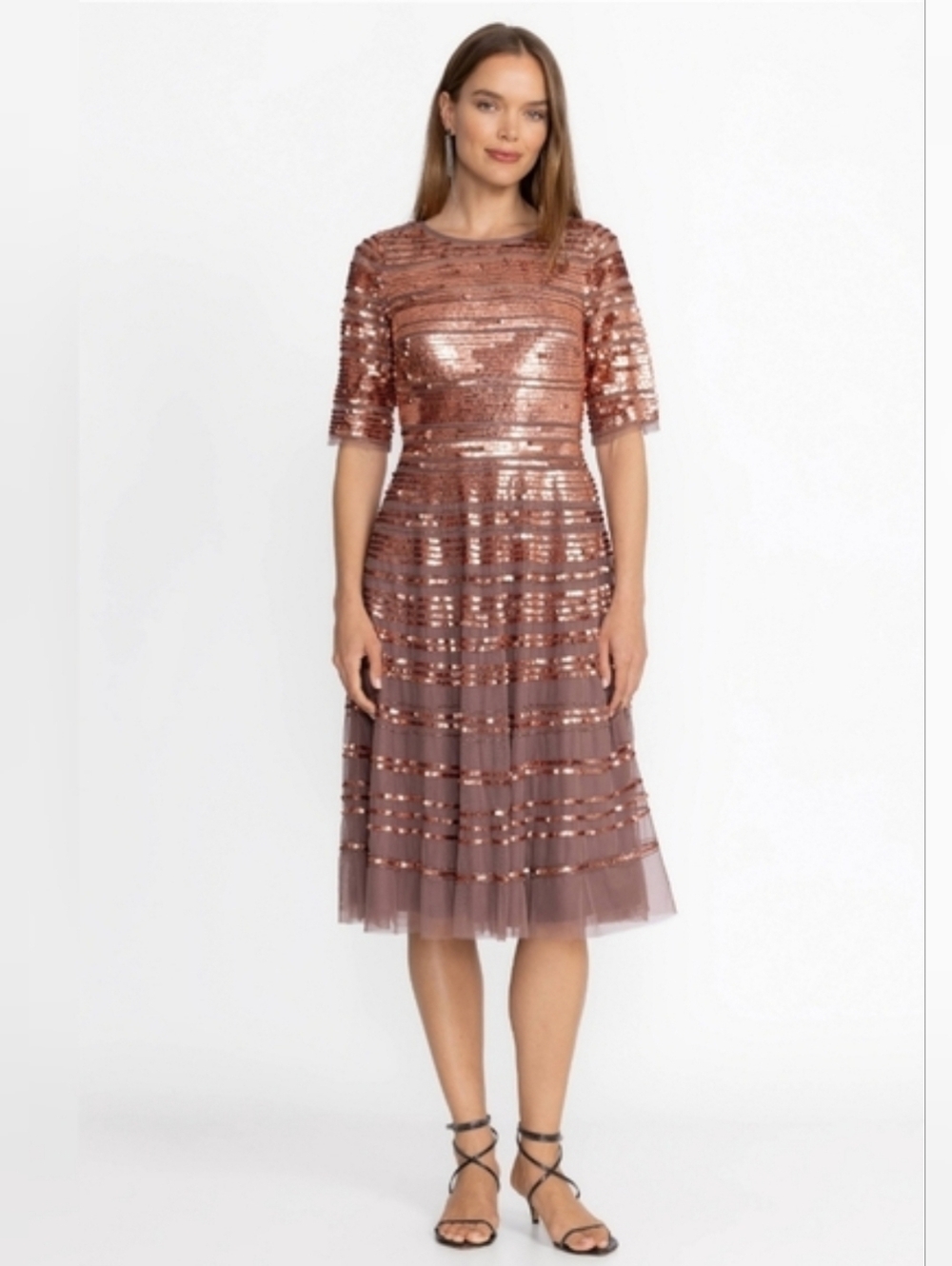 NWT Size 18 b Johnny Was Sepia Beaded Sequin Midi Cocktail Dress